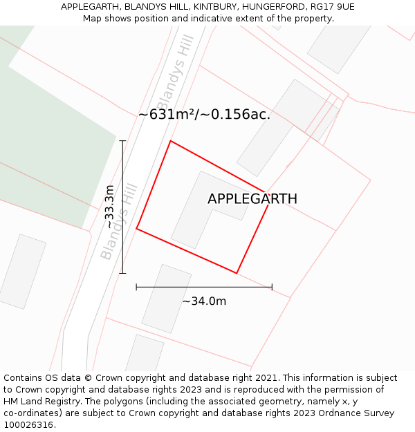 APPLEGARTH, BLANDYS HILL, KINTBURY, HUNGERFORD, RG17 9UE: Plot and title map