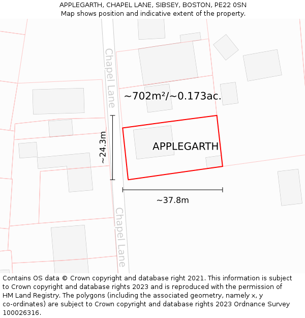 APPLEGARTH, CHAPEL LANE, SIBSEY, BOSTON, PE22 0SN: Plot and title map