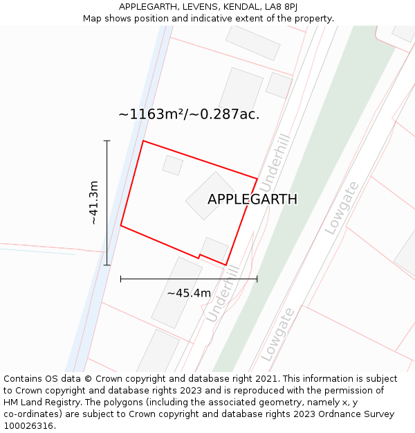 APPLEGARTH, LEVENS, KENDAL, LA8 8PJ: Plot and title map