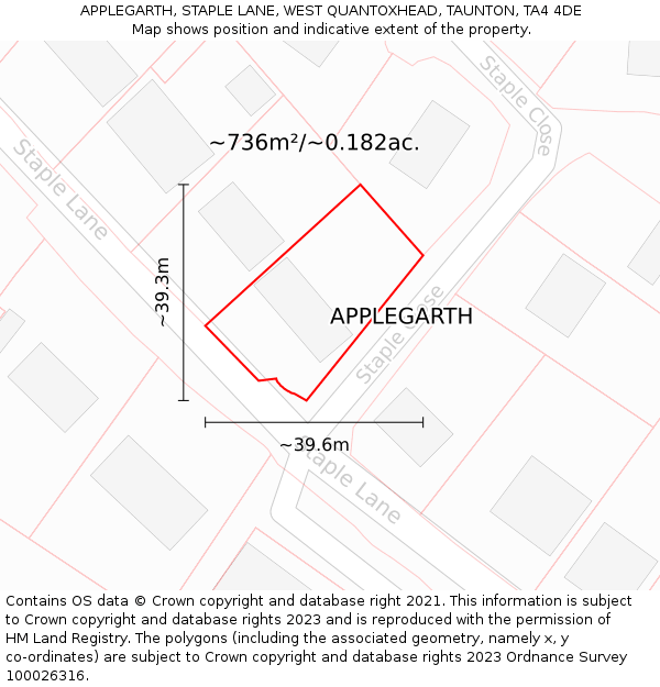 APPLEGARTH, STAPLE LANE, WEST QUANTOXHEAD, TAUNTON, TA4 4DE: Plot and title map