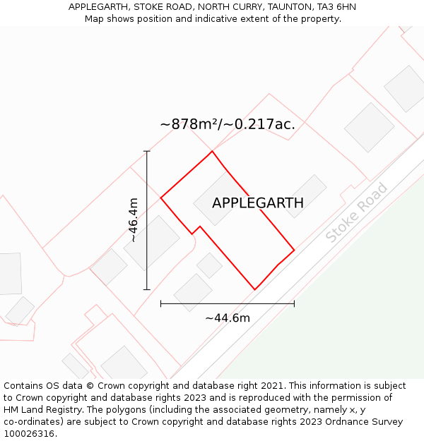 APPLEGARTH, STOKE ROAD, NORTH CURRY, TAUNTON, TA3 6HN: Plot and title map