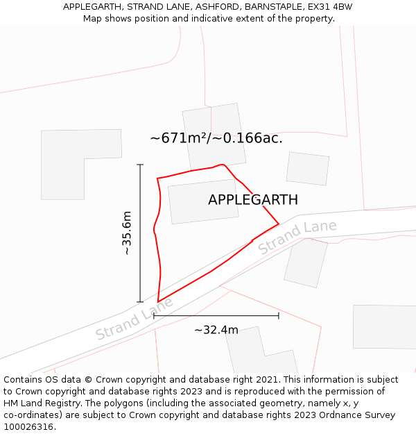 APPLEGARTH, STRAND LANE, ASHFORD, BARNSTAPLE, EX31 4BW: Plot and title map