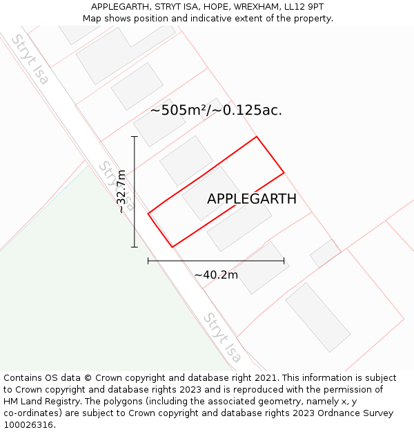 APPLEGARTH, STRYT ISA, HOPE, WREXHAM, LL12 9PT: Plot and title map