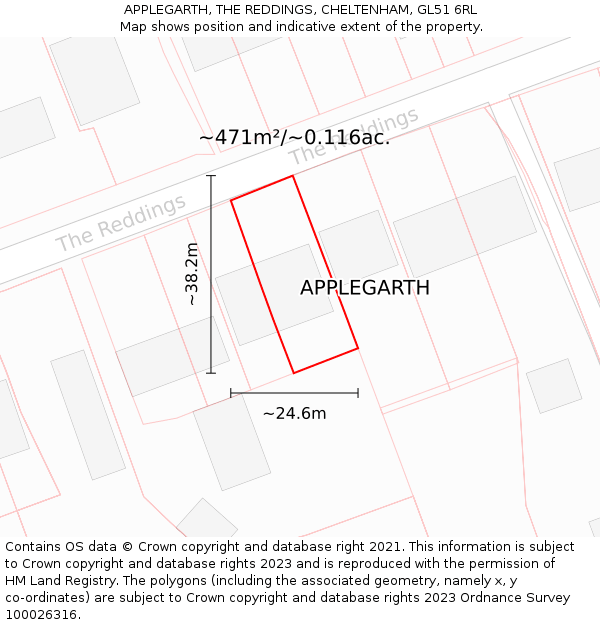 APPLEGARTH, THE REDDINGS, CHELTENHAM, GL51 6RL: Plot and title map