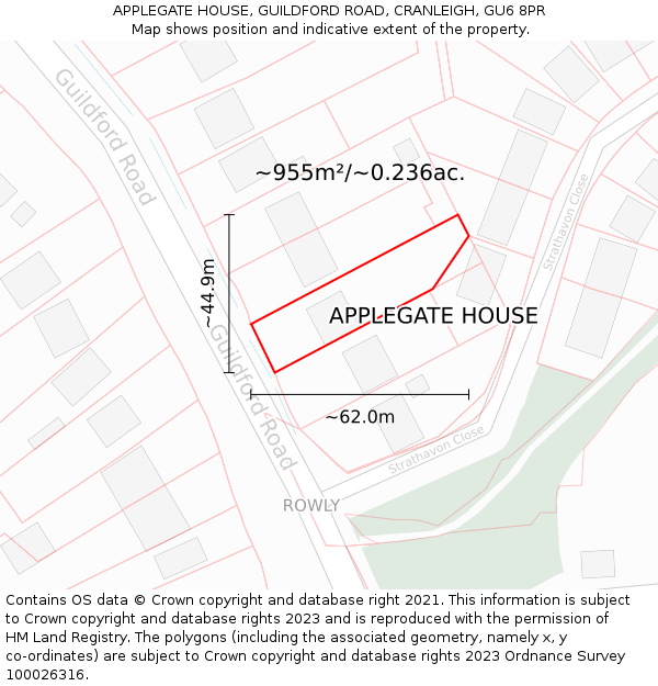 APPLEGATE HOUSE, GUILDFORD ROAD, CRANLEIGH, GU6 8PR: Plot and title map