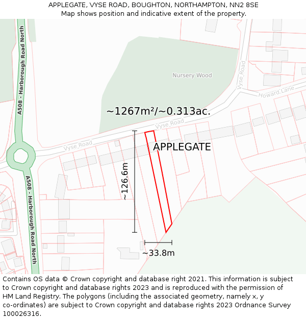 APPLEGATE, VYSE ROAD, BOUGHTON, NORTHAMPTON, NN2 8SE: Plot and title map