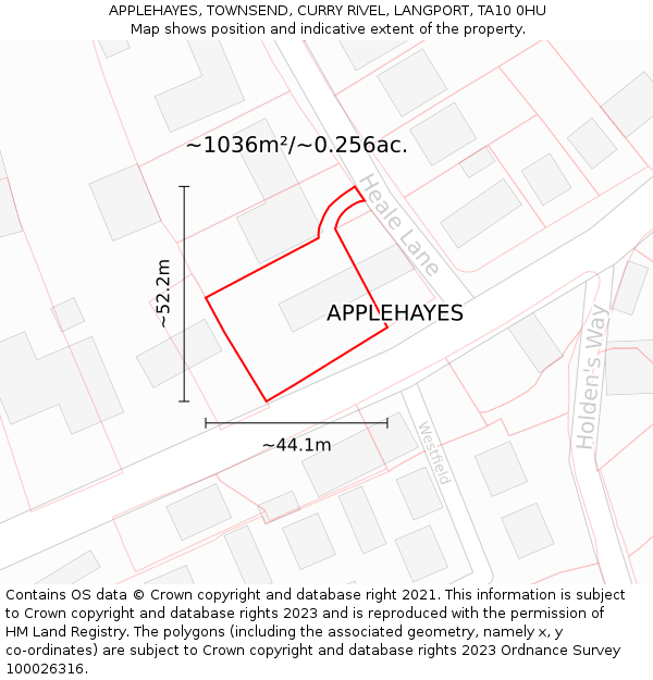 APPLEHAYES, TOWNSEND, CURRY RIVEL, LANGPORT, TA10 0HU: Plot and title map