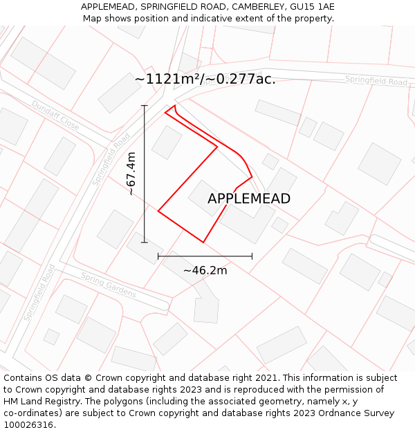 APPLEMEAD, SPRINGFIELD ROAD, CAMBERLEY, GU15 1AE: Plot and title map