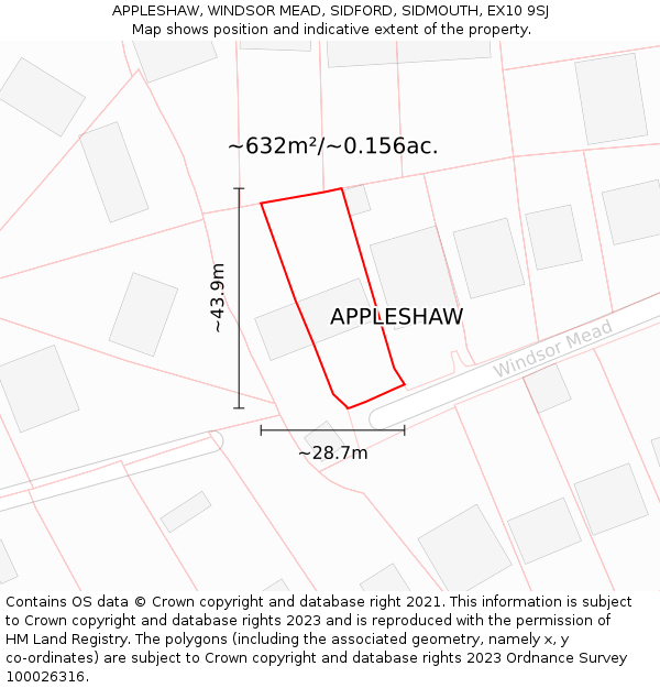 APPLESHAW, WINDSOR MEAD, SIDFORD, SIDMOUTH, EX10 9SJ: Plot and title map