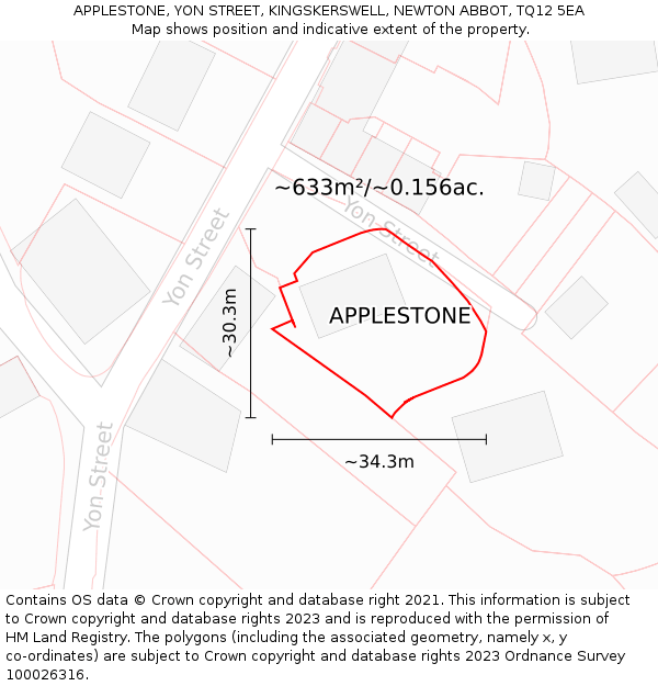 APPLESTONE, YON STREET, KINGSKERSWELL, NEWTON ABBOT, TQ12 5EA: Plot and title map