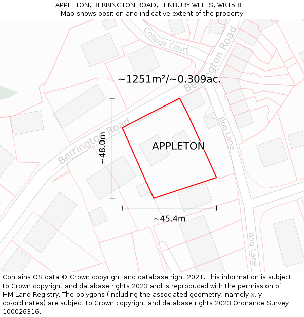 APPLETON, BERRINGTON ROAD, TENBURY WELLS, WR15 8EL: Plot and title map