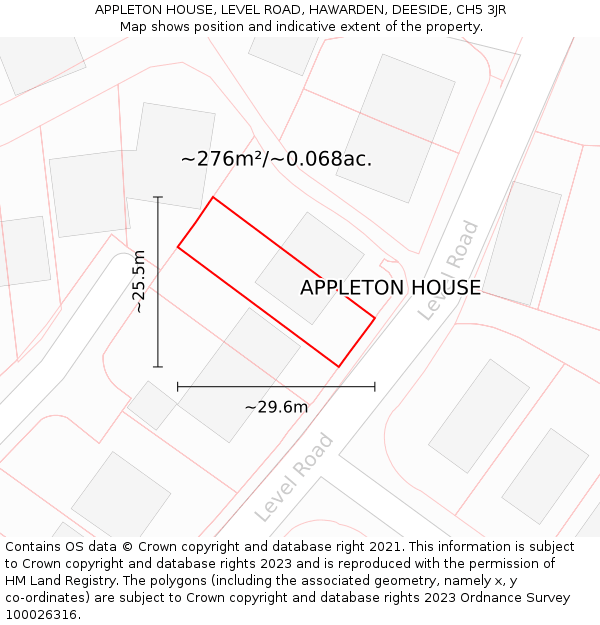 APPLETON HOUSE, LEVEL ROAD, HAWARDEN, DEESIDE, CH5 3JR: Plot and title map