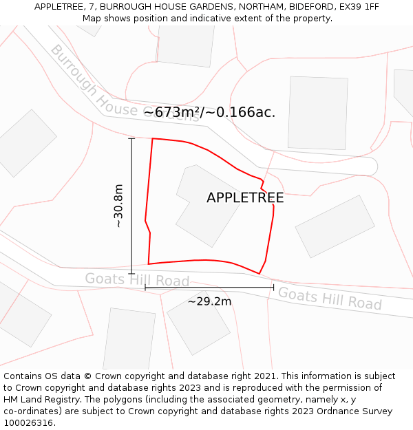APPLETREE, 7, BURROUGH HOUSE GARDENS, NORTHAM, BIDEFORD, EX39 1FF: Plot and title map