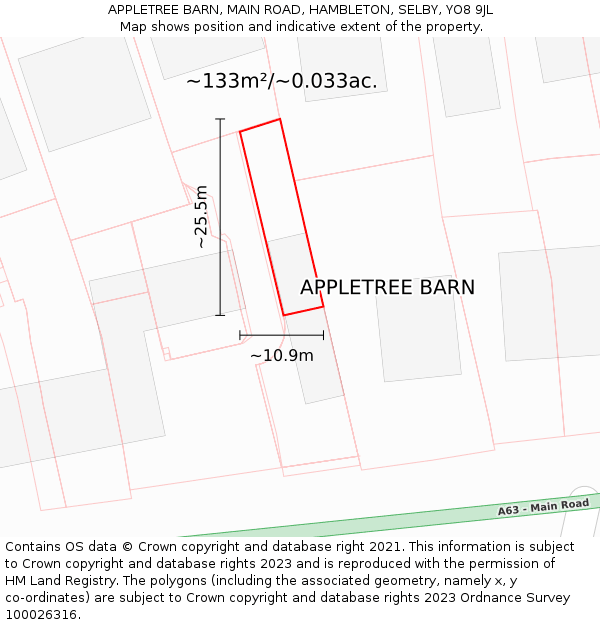 APPLETREE BARN, MAIN ROAD, HAMBLETON, SELBY, YO8 9JL: Plot and title map