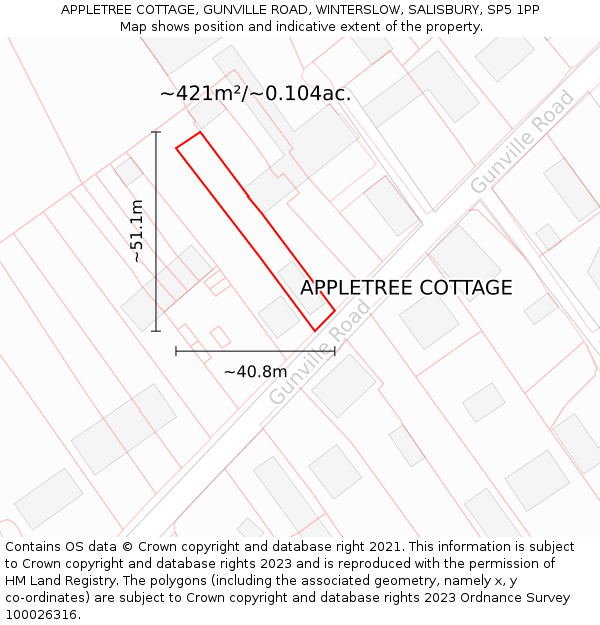 APPLETREE COTTAGE, GUNVILLE ROAD, WINTERSLOW, SALISBURY, SP5 1PP: Plot and title map