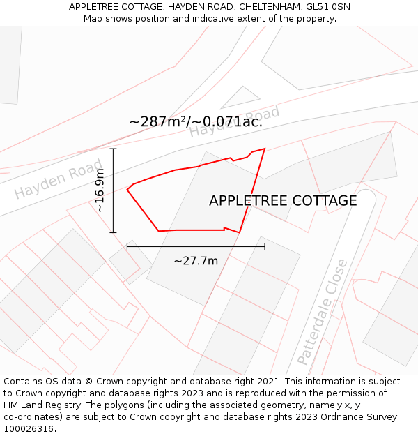 APPLETREE COTTAGE, HAYDEN ROAD, CHELTENHAM, GL51 0SN: Plot and title map