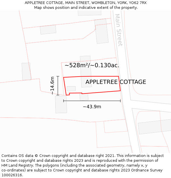 APPLETREE COTTAGE, MAIN STREET, WOMBLETON, YORK, YO62 7RX: Plot and title map