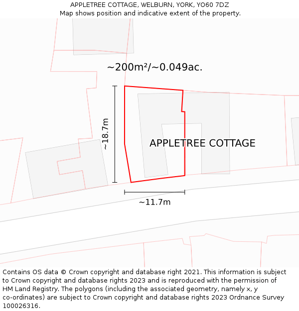 APPLETREE COTTAGE, WELBURN, YORK, YO60 7DZ: Plot and title map