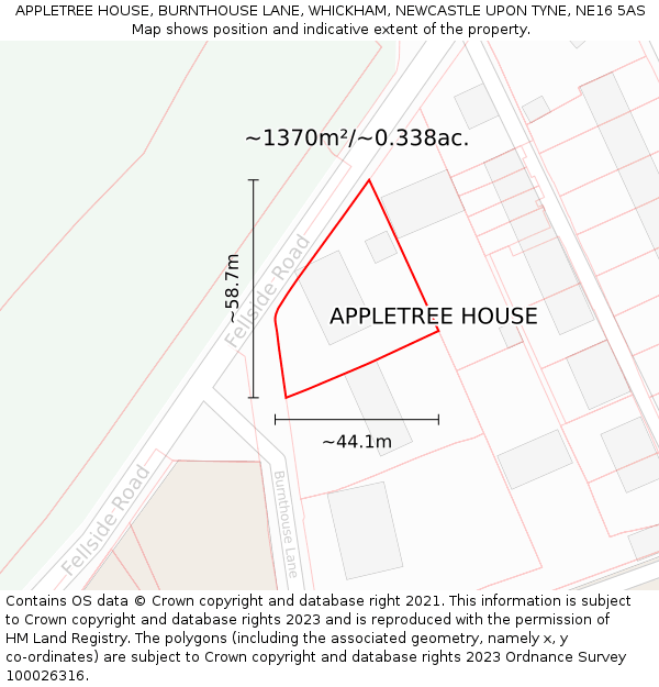 APPLETREE HOUSE, BURNTHOUSE LANE, WHICKHAM, NEWCASTLE UPON TYNE, NE16 5AS: Plot and title map