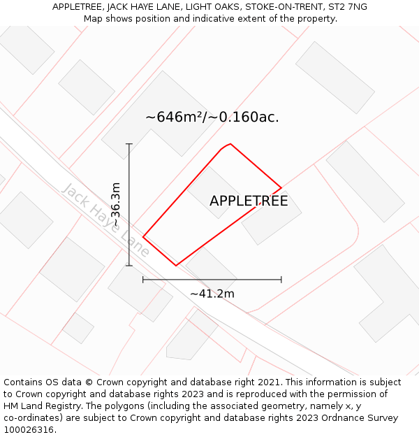 APPLETREE, JACK HAYE LANE, LIGHT OAKS, STOKE-ON-TRENT, ST2 7NG: Plot and title map