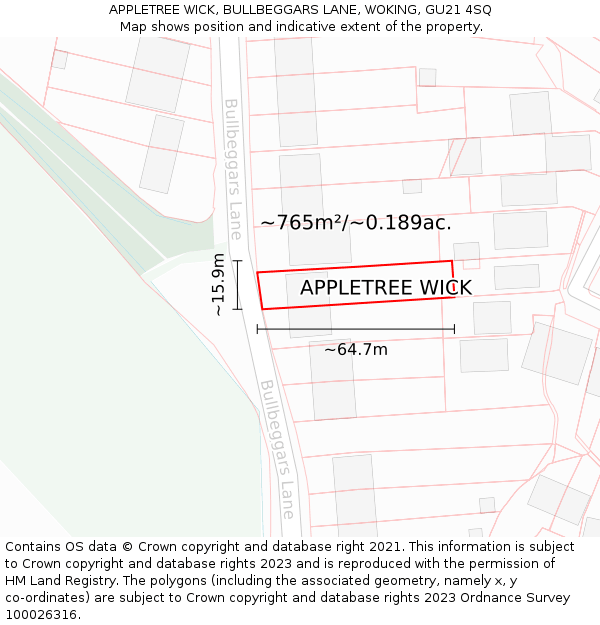 APPLETREE WICK, BULLBEGGARS LANE, WOKING, GU21 4SQ: Plot and title map