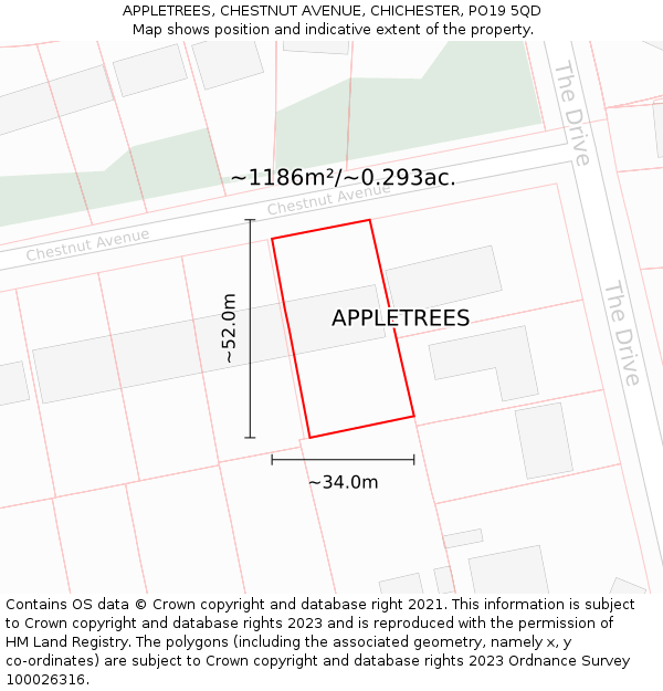 APPLETREES, CHESTNUT AVENUE, CHICHESTER, PO19 5QD: Plot and title map