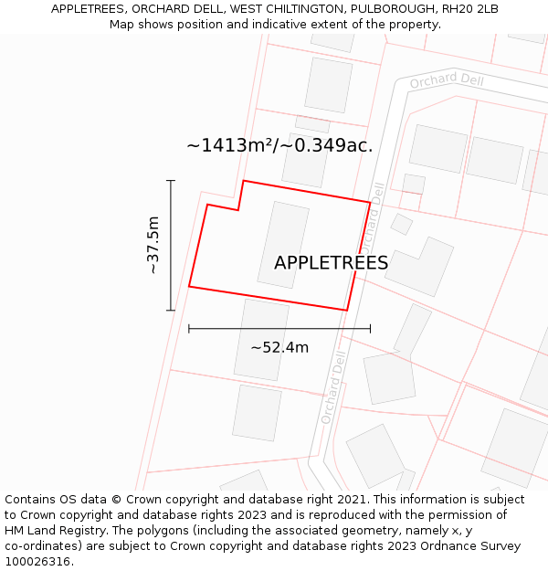 APPLETREES, ORCHARD DELL, WEST CHILTINGTON, PULBOROUGH, RH20 2LB: Plot and title map