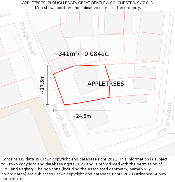 APPLETREES, PLOUGH ROAD, GREAT BENTLEY, COLCHESTER, CO7 8LD: Plot and title map