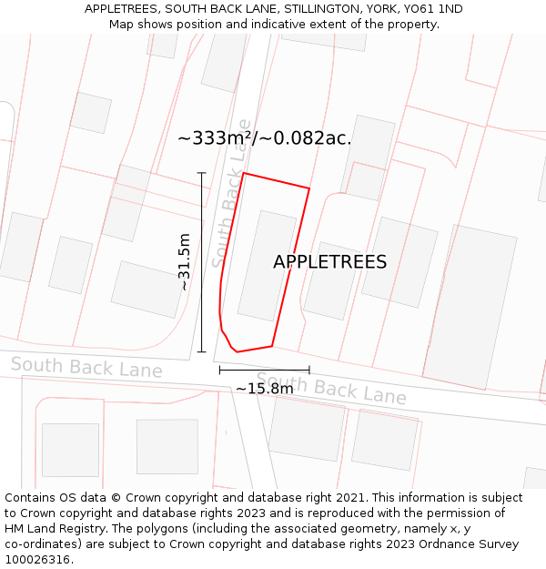 APPLETREES, SOUTH BACK LANE, STILLINGTON, YORK, YO61 1ND: Plot and title map