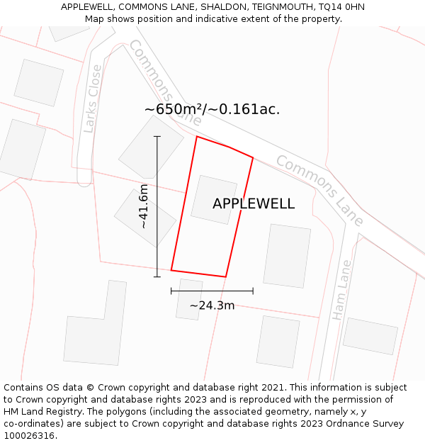 APPLEWELL, COMMONS LANE, SHALDON, TEIGNMOUTH, TQ14 0HN: Plot and title map