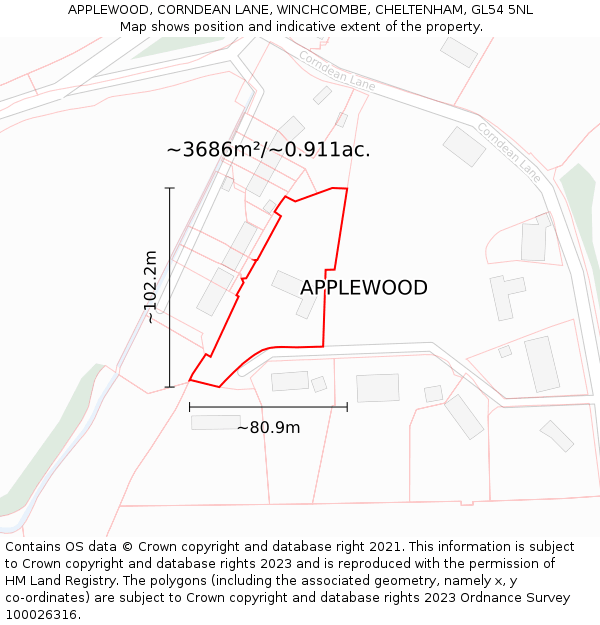 APPLEWOOD, CORNDEAN LANE, WINCHCOMBE, CHELTENHAM, GL54 5NL: Plot and title map