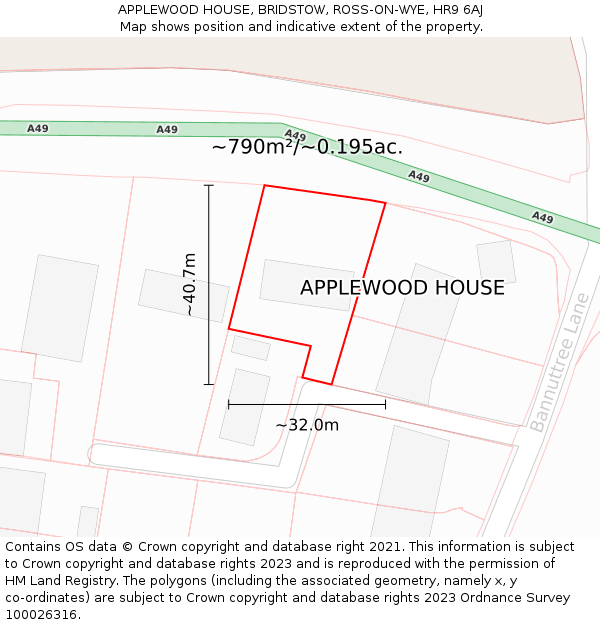 APPLEWOOD HOUSE, BRIDSTOW, ROSS-ON-WYE, HR9 6AJ: Plot and title map