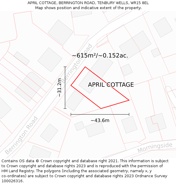 APRIL COTTAGE, BERRINGTON ROAD, TENBURY WELLS, WR15 8EL: Plot and title map