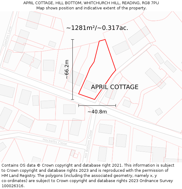 APRIL COTTAGE, HILL BOTTOM, WHITCHURCH HILL, READING, RG8 7PU: Plot and title map