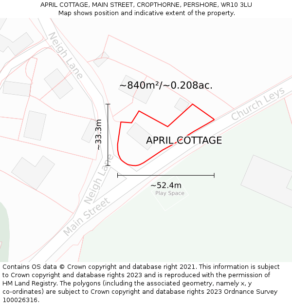 APRIL COTTAGE, MAIN STREET, CROPTHORNE, PERSHORE, WR10 3LU: Plot and title map