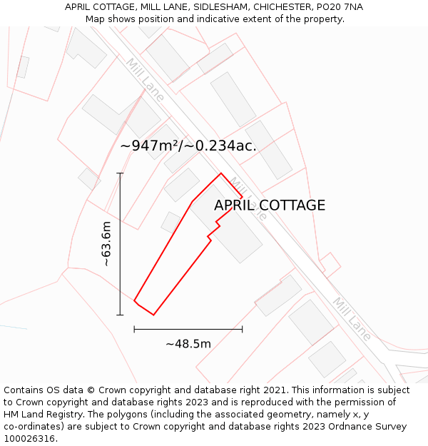 APRIL COTTAGE, MILL LANE, SIDLESHAM, CHICHESTER, PO20 7NA: Plot and title map