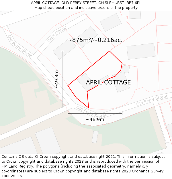 APRIL COTTAGE, OLD PERRY STREET, CHISLEHURST, BR7 6PL: Plot and title map