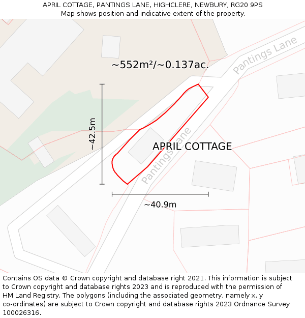 APRIL COTTAGE, PANTINGS LANE, HIGHCLERE, NEWBURY, RG20 9PS: Plot and title map