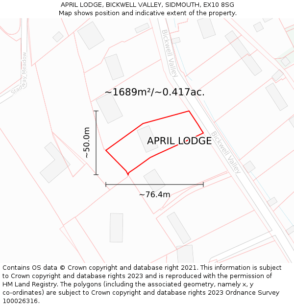 APRIL LODGE, BICKWELL VALLEY, SIDMOUTH, EX10 8SG: Plot and title map