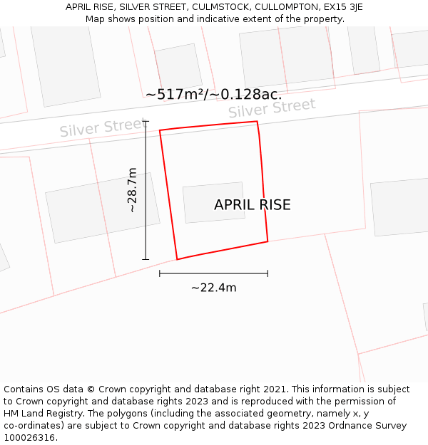 APRIL RISE, SILVER STREET, CULMSTOCK, CULLOMPTON, EX15 3JE: Plot and title map