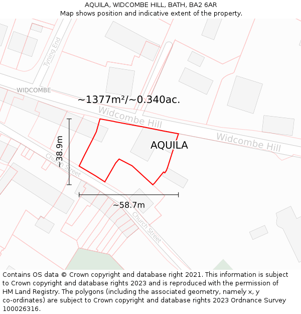 AQUILA, WIDCOMBE HILL, BATH, BA2 6AR: Plot and title map