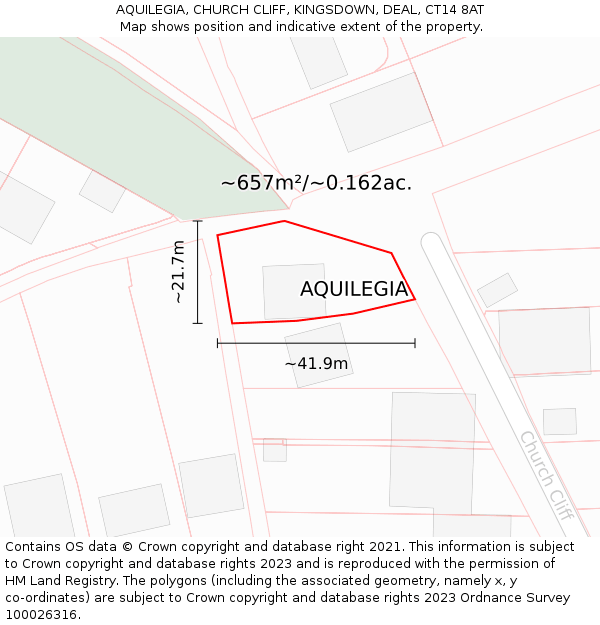 AQUILEGIA, CHURCH CLIFF, KINGSDOWN, DEAL, CT14 8AT: Plot and title map