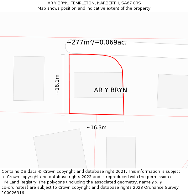 AR Y BRYN, TEMPLETON, NARBERTH, SA67 8RS: Plot and title map