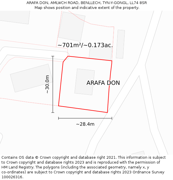 ARAFA DON, AMLWCH ROAD, BENLLECH, TYN-Y-GONGL, LL74 8SR: Plot and title map