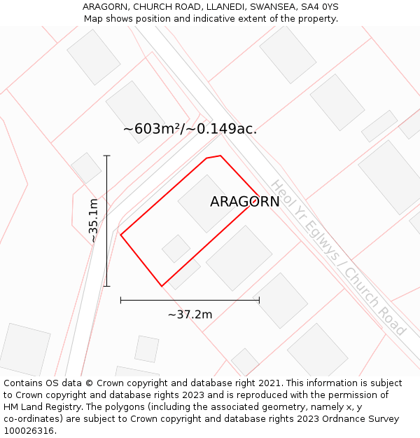 ARAGORN, CHURCH ROAD, LLANEDI, SWANSEA, SA4 0YS: Plot and title map