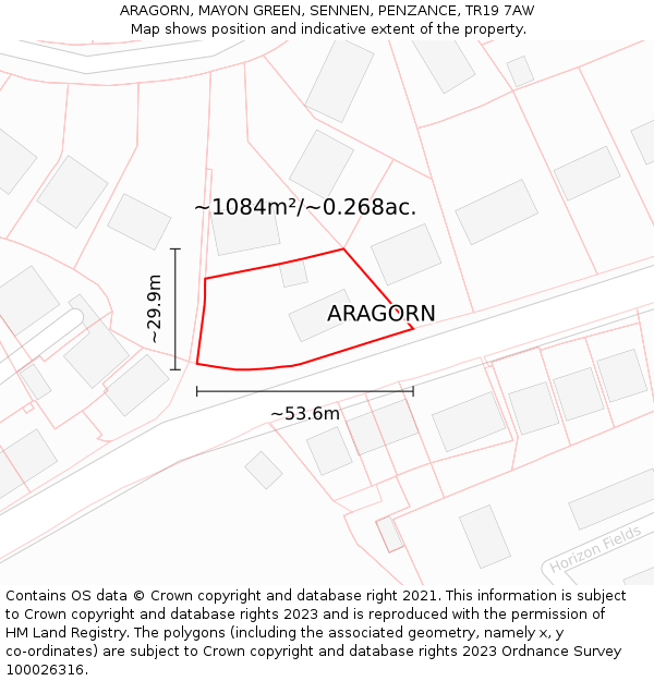 ARAGORN, MAYON GREEN, SENNEN, PENZANCE, TR19 7AW: Plot and title map