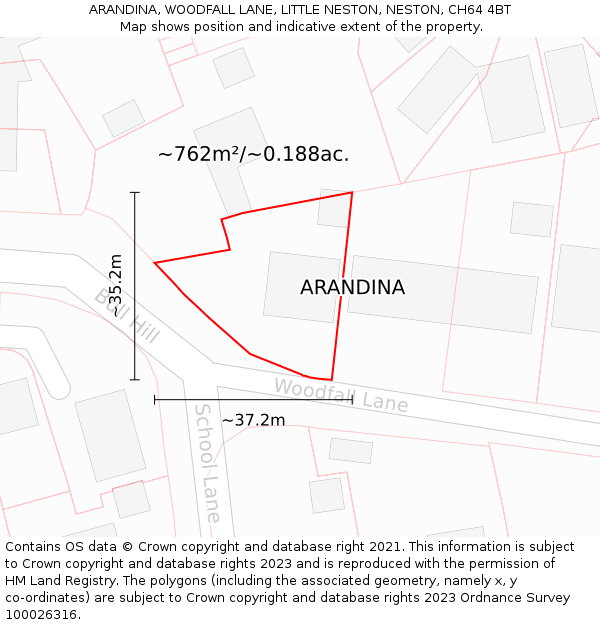 ARANDINA, WOODFALL LANE, LITTLE NESTON, NESTON, CH64 4BT: Plot and title map