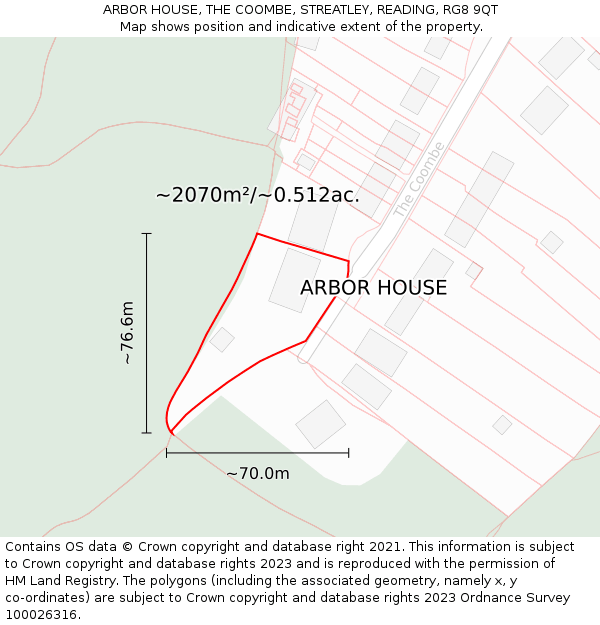 ARBOR HOUSE, THE COOMBE, STREATLEY, READING, RG8 9QT: Plot and title map