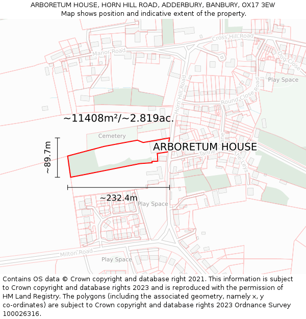 ARBORETUM HOUSE, HORN HILL ROAD, ADDERBURY, BANBURY, OX17 3EW: Plot and title map