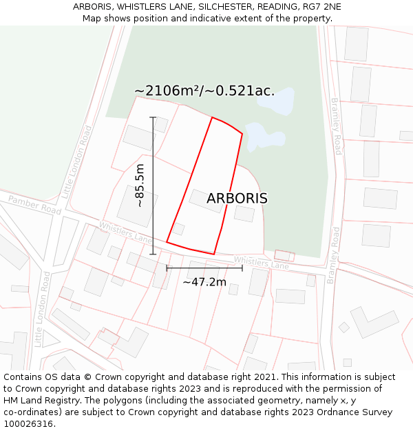 ARBORIS, WHISTLERS LANE, SILCHESTER, READING, RG7 2NE: Plot and title map